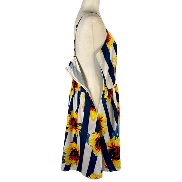 Shein Sunflower Blue White Stripe Spaghetti Strap Knee Length Sundress Size L - Picture 6 of 16